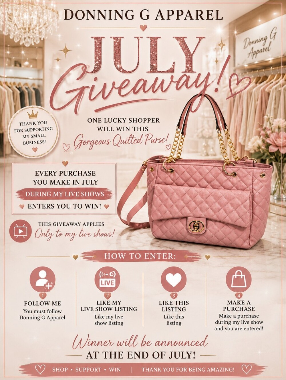 🩷 DONNING G APPAREL JULY PURSE GIVEAWAY 🩷